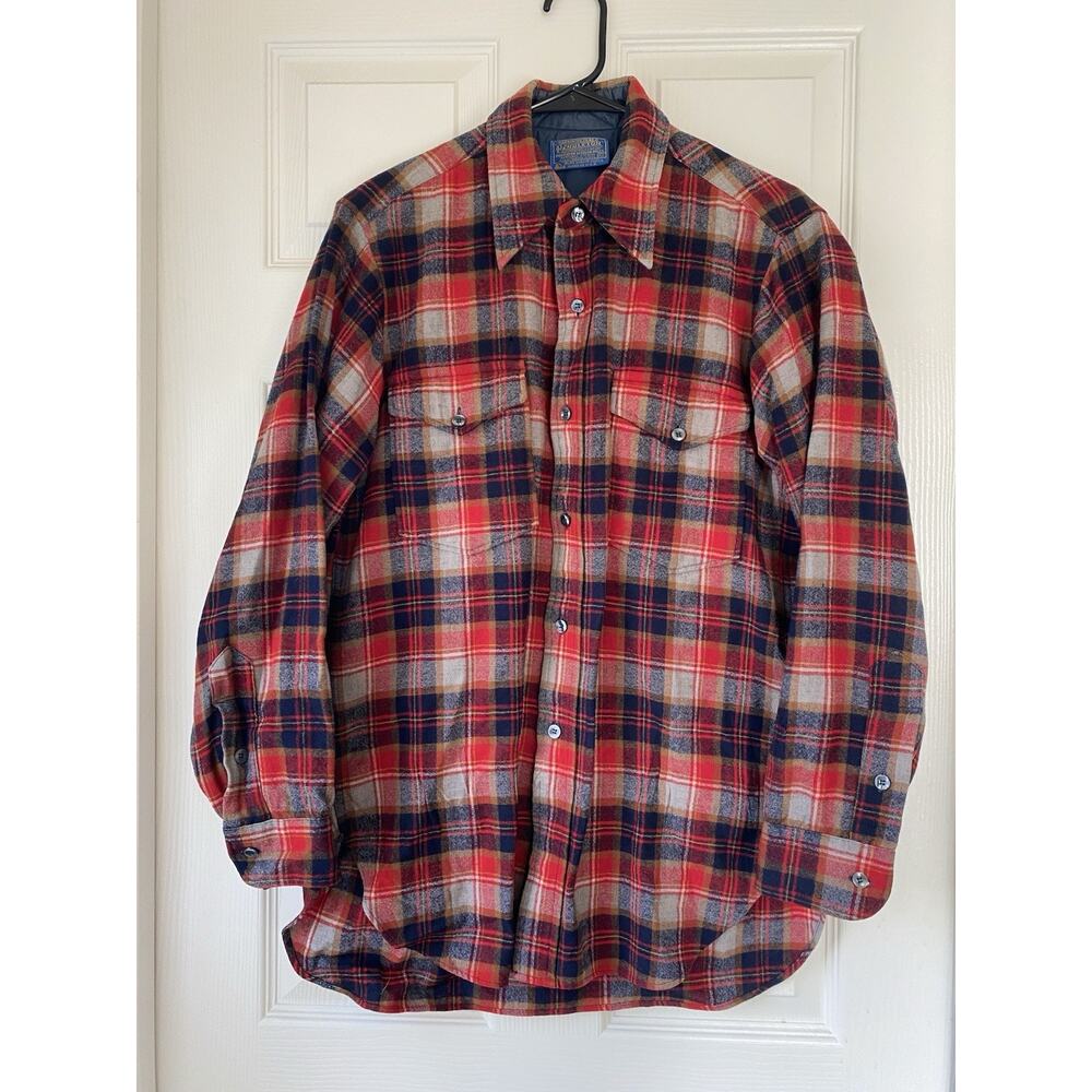 Vintage 70s Pendleton Shirt Mens Large Red Plaid Heavy Flannel Wool Shacket